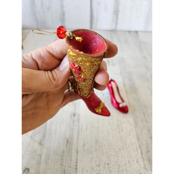 Red boot stiletto shoe ornament high heel Xmas tree - Picture 10 of 11